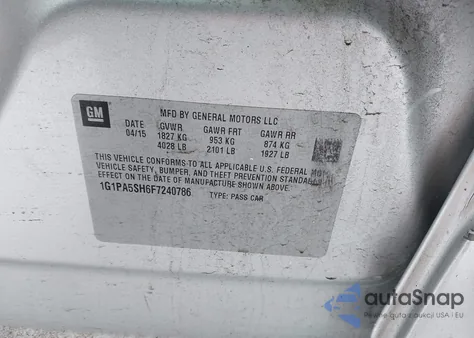 2015 Chevrolet Cruze Ls Auto from USA, damaged, VIN 1G1PA5SH6F7240786